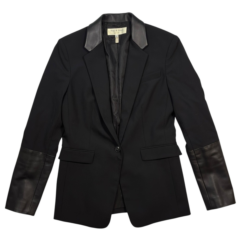 Rag & Bone Ladies Size 2 Black Tuxedo Jacket Lamb Leather Lapel USA Blazer